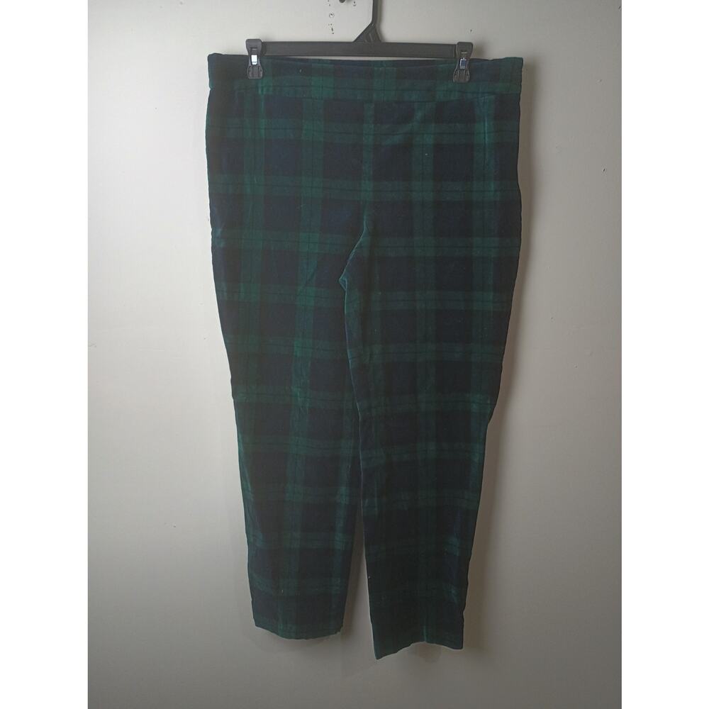Talbots Velveteen Chatham Ankle Pants Tartan Plaid Black Green Woman's 16